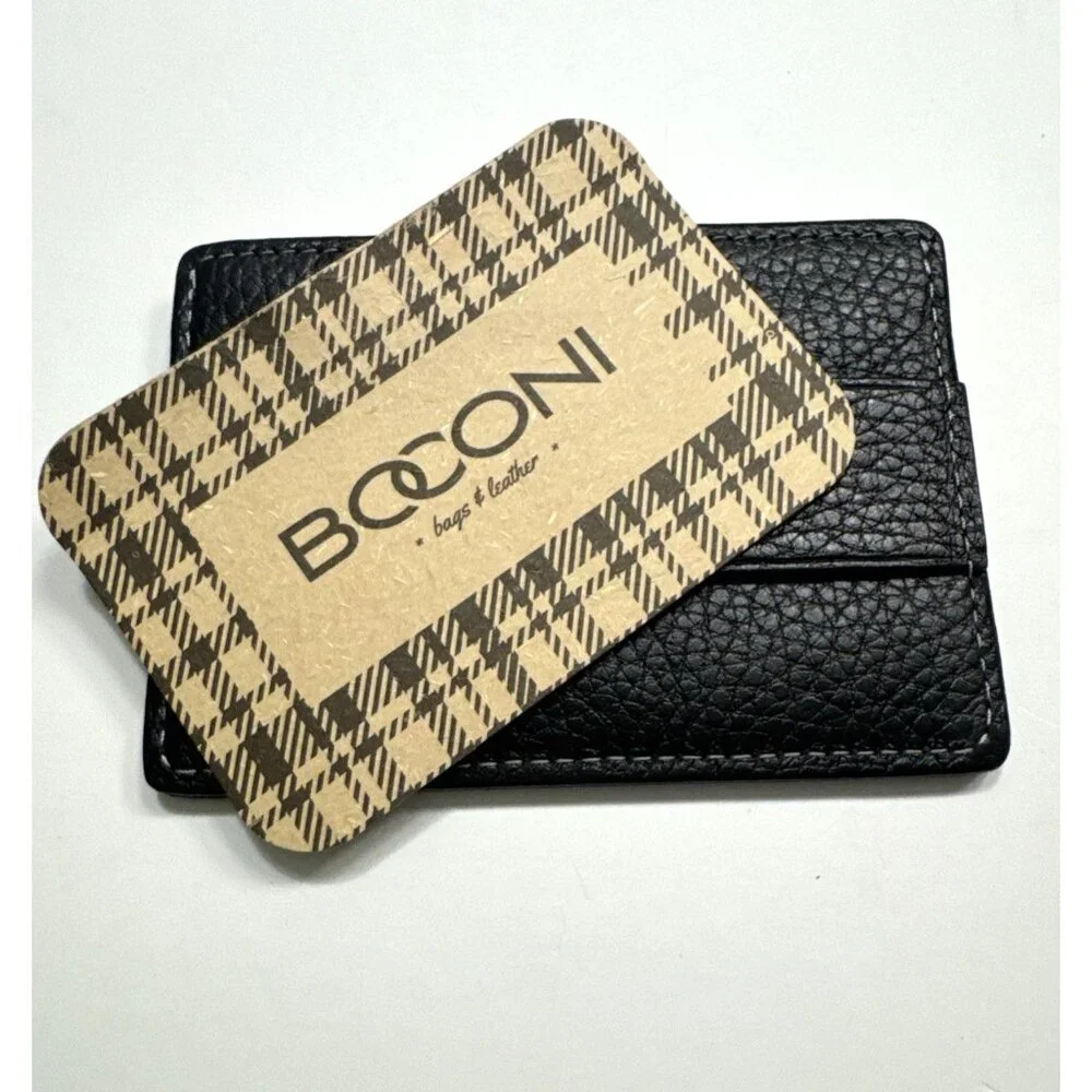BOCONI RFID Black Pebble Leather Card Wallet NWT